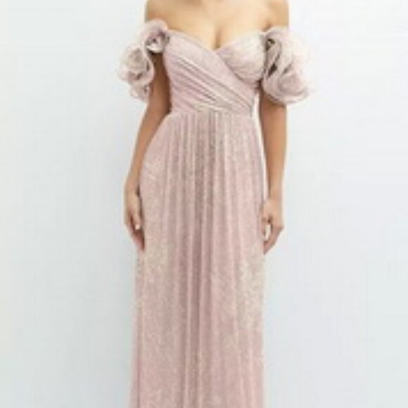 After Six 6883FP Ruffle Strap Pink Gold Foil Dress - Picture 1 of 6